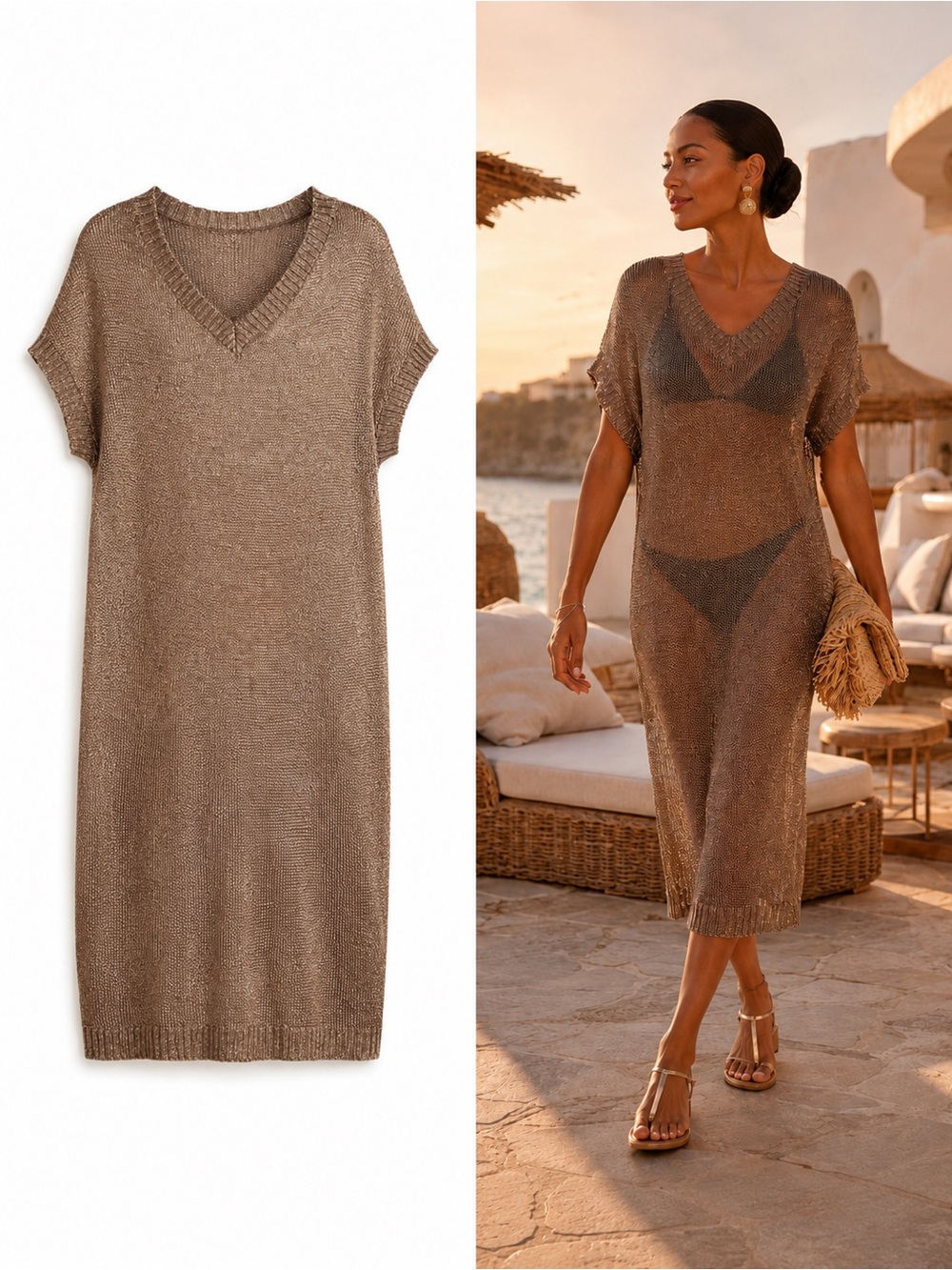Tuckernuck Indie Bronze Metallic Knit Midi Dress NWT Size Small Sheer Coverup